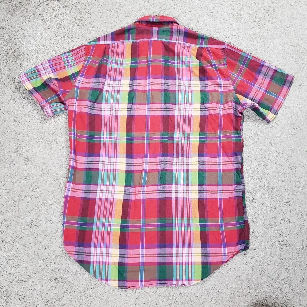 Vintage Polo Ralph Lauren‎ Shirt Men S Red Madras Plaid Epaulets 90s Workshirt